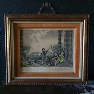 Vintage Framed Print Les Charmes De La Vie Engraving, French Art, French Decor